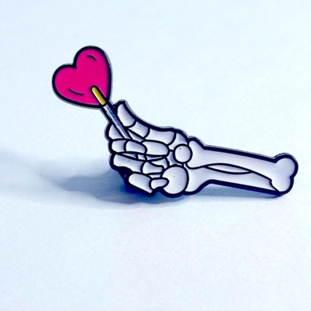 Skeleton Hand with Heart Pin